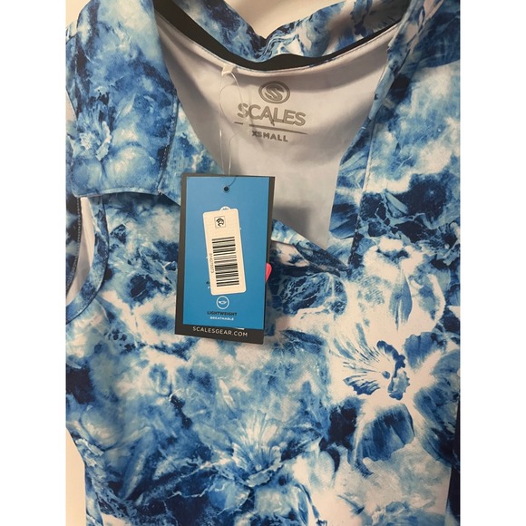 Scales Sleeveless Golf Polo Shirt XSMALL‎ Blue White Athletic Activewear - Picture 3 of 5